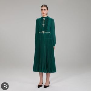 Self portrait midi pleated dark green dress